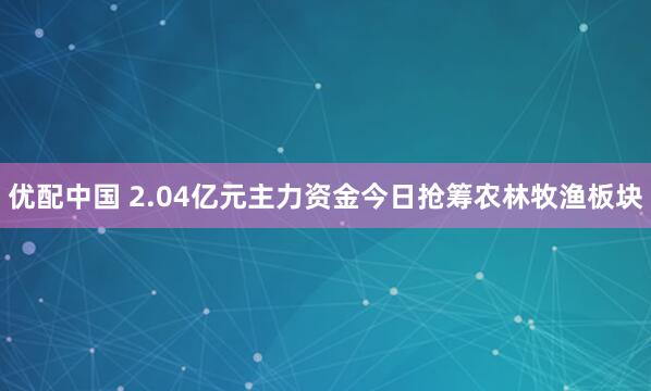 优配中国 2.04亿元主力资金今日抢筹农林牧渔板块