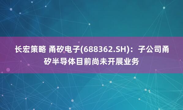 长宏策略 甬矽电子(688362.SH)：子公司甬矽半导体目前尚未开展业务